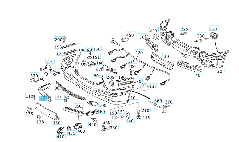 A2038852021 9040 MERCEDES W203 RAIL FRONT RIGHT BLACK GENUINE NEW
