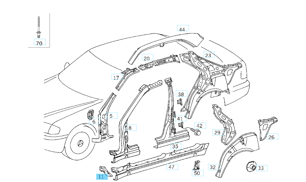 A2086370240 MERCEDES W202 W208 COVER RIGHT GENUINE NEW