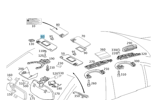 A2118101010 7F84 MERCEDES W211 TNA GRAY RIGHT SUN VISOR GENUINE NEW