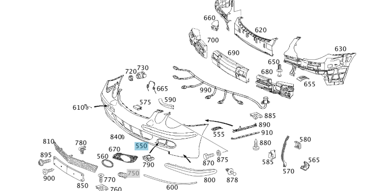 A2118853625 7D88 MERCEDES PANELLING FRONT BUMPER GENUINE NEW
