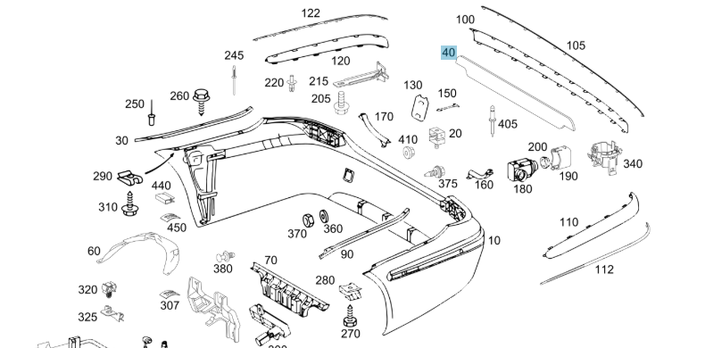 A2118854925 MERCEDES W211 TRIM BETWEEN THE TAILPIPES BONDED GENUINE NEW