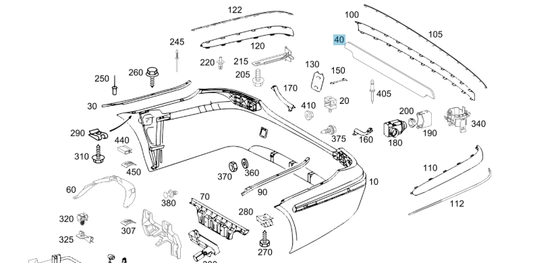 A2118854925 MERCEDES W211 TRIM BETWEEN THE TAILPIPES BONDED GENUINE NEW