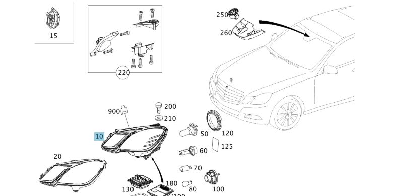 A2128200939 MERCEDES FRONT LEFT HEADLIGHT HELLA 1ZT 011 705-111 NEW