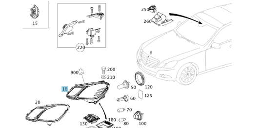 A2128200939 MERCEDES FRONT LEFT HEADLIGHT HELLA 1ZT 011 705-111 NEW