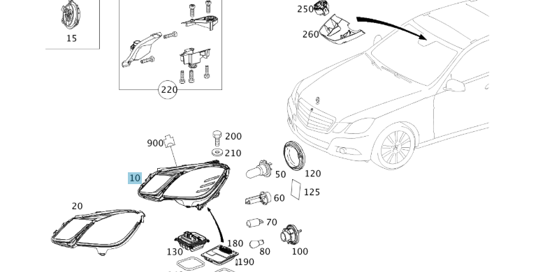 A2128201039 MERCEDES W212 RIGHT LAMP UNIT HELLA 1ZT 011 705-121 NEW