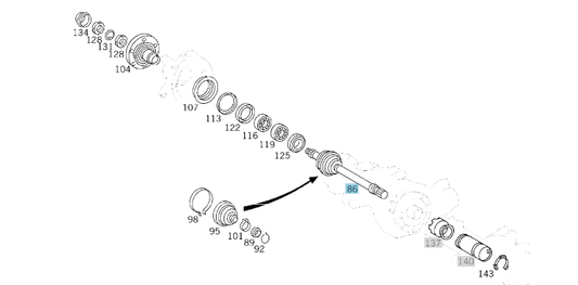 A4633301901 MERCEDES W460 W461 W463 RIGHT FRONT AXLE JOINT SHAFT GENUINE NEW