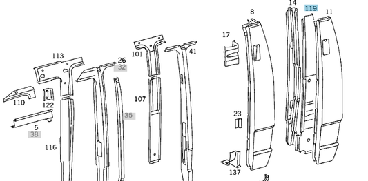 A6116300006 MERCEDES 601 611 INTERIOR PART REAR PANEL CORNER LEFT GENUINE NEW
