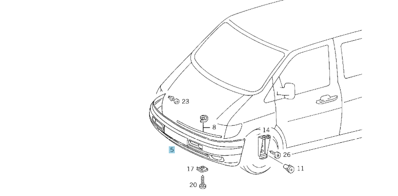 A6388800570 MERCEDES 638 FRONT BUMPER FACE BAR GENUINE NEW