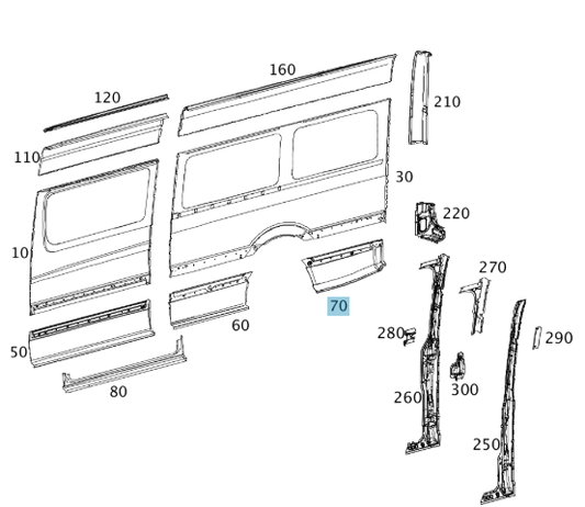 A9066376109 MERCEDES 900 906 PANELING BOTTOM RIGHT CENTER GENUINE NEW