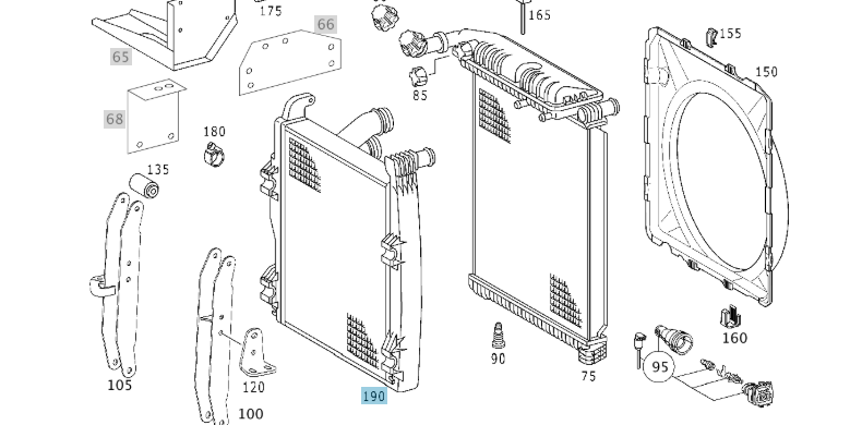 A9405010401 MERCEDES 374 375 950 952 954 INTERCOOLER RADIATOR GENUINE NEW